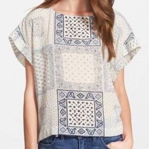 Madewell kyoto blue paisley silk blouse xs